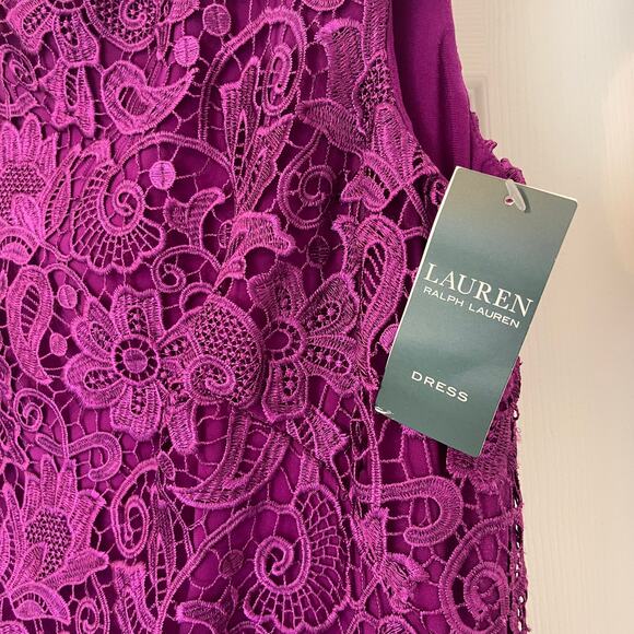 NWT Lauren Ralph Lauren Formal Sheath Lace Scalloped Hem Women's Dress Size 14 - Picture 2 of 12